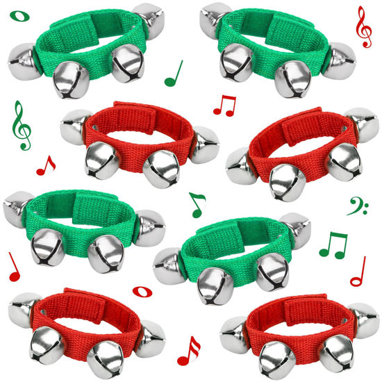 Picture of POPLAY 8PCS Christmas Wrist Bells, Wrist Band Jingle Bells Percussion Instruments Musical Rhythm Toys for Chrismtas Party Favors Decorations