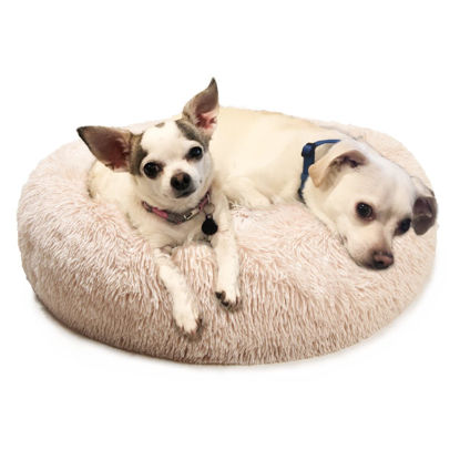 Picture of Small Dog Bed Calming Dogs Bed for Small Medium Large Dogs Anti-Anxiety Puppy Bed Machine Washable Warming Cozy Soft Pet Round Bed Fits up to 10-100 lbs (Medium (Pack of 1), Beige)