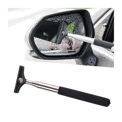 Picture of 8sanlione Car Rearview Mirror Wiper, American Flag Telescopic Auto Mirror Squeegee Cleaner, Glass Mist Cleaning Tool with Retractable 98cm Handle, Portable Car Windows Water Removal (Black/Black Flag)