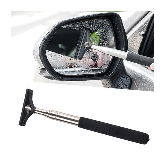 Picture of 8sanlione Car Rearview Mirror Wiper, American Flag Telescopic Auto Mirror Squeegee Cleaner, Glass Mist Cleaning Tool with Retractable 98cm Handle, Portable Car Windows Water Removal (Black/Black Flag)
