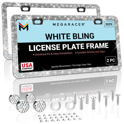 Picture of Bling License Plate Frames for Women 2 Pack | Rhinestone License Plate Frame Bling Licence Plate Frame Holder Tag | Car Plate Frame Plate Cover for Car License Plate Frames Cute Porta Placas Para Auto