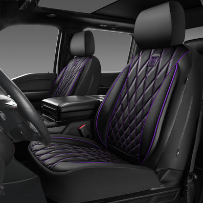 Picture of CAR PASS Piping Luxury Faux Leather Two Front Car Seat Covers, Waterproof Anti Slip Premium Automotive Seat Covers,Universal Fit for Suvs,Vans,Trucks, Armrest Airbag Compatible (Black and Purple)