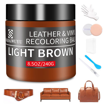 Picture of Leather Recoloring Balm,8.5oz Leather Color Restorer,Light Brown Leather Repair kit for Furniture and Car Interior,Leather Couch Scratch Repair,Leather Dye Paint for Faded,Cracked and Damaged Leather