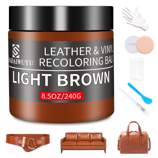 Picture of Leather Recoloring Balm,8.5oz Leather Color Restorer,Light Brown Leather Repair kit for Furniture and Car Interior,Leather Couch Scratch Repair,Leather Dye Paint for Faded,Cracked and Damaged Leather