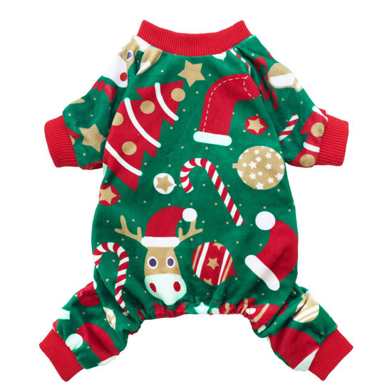 Picture of Fitwarm Christmas Dog Pajamas, Dog Winter Clothes for Small Dogs Boy Girl, Lightweight Velvet Pet Jammies, Reindeer, Red, Green, XXL
