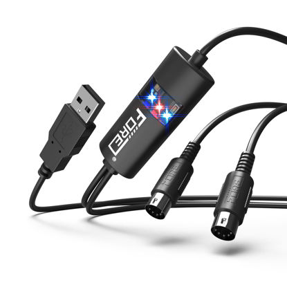 Picture of FORE MIDI to USB Interface MIDI Adapter with Input&Output Connecting with Keyboard/Synthesizer for Editing&Recording Track work with Windows/Mac OS for Studio USB 2.0 Color Black - 6.5Ft