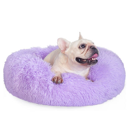 Picture of Purple Dog Bed Medium Size Dog 23 Inch Anti-Anxiety Donut Dog Cuddler Bed, Warming Cozy Soft Dog Round Bed, Fluffy Faux Fur Plush Dog Cat Cushion Bed for Small Medium Dogs and Cats