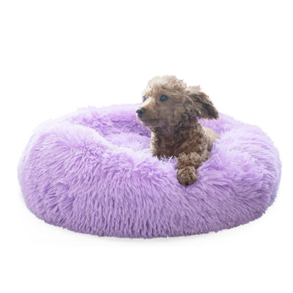 Picture of Purple Dog Bed for Small Dogs 19 Inch Donut Cuddler Plush Cat Calming Bed with Machine Washable, Non-Slip Fluffy Dog & Cat Calming Cushion Bed for Joint-Relief and Sleep Improvement