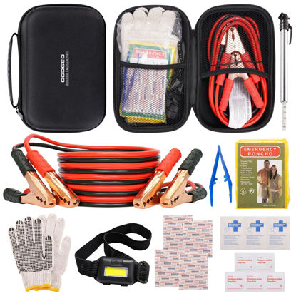 Picture of Roadside Assistance Emergency Kit Multipurpose Bag, Premium with Battery Jumper Cable Automotive Kit for Car,Vehicle, Truck or SUV for Men or Women, Black