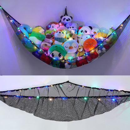 Picture of Unicorn Castle Stuffed Animals Net or Hammock Kids Toy Storage Organizer with LED Light Hanging Corner Stuffed Animals Holder Kids Girls Room Decor(Pack of 1)