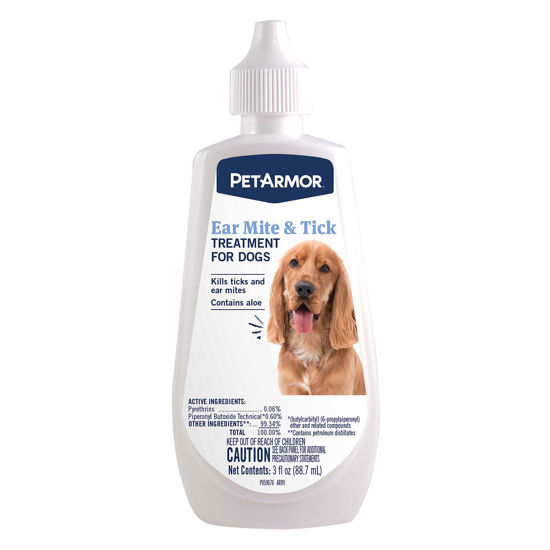 Picture of PetArmor Ear Mite Treatment for Dogs, Ear Mite Medicine Kills Ticks and Ear Mites to Relieve Itchiness, Sooths Ears with Aloe, 3oz