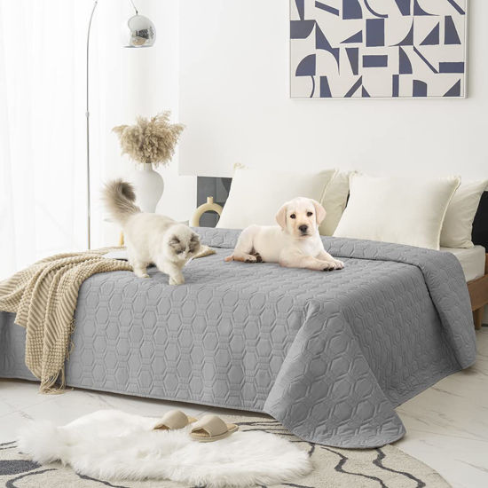 Picture of Tcksstex Waterproof and Non-Slip Dog Bed Cover and Pet Blanket Sofa Pet Bed Mat ，car Incontinence Mattress Protectors Furniture Couch Cover for Most Cats Dogs, Pets（82x102-Light Grey）