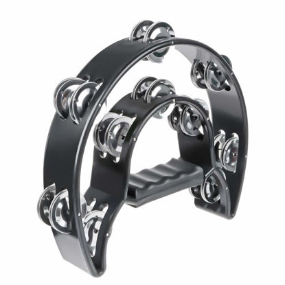 Picture of Half Moon Musical Tambourine Double Row Metal Jingles Hand Held Percussion Drum Multicolor for KTV Party with Ergonomic Handle Grip (Black)
