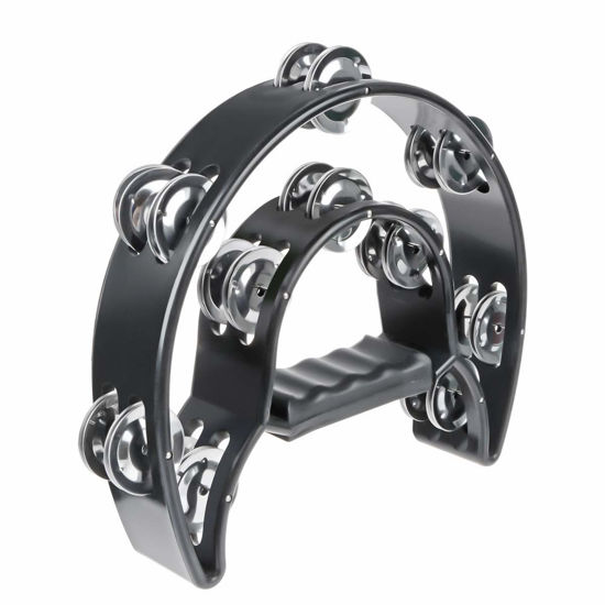 Picture of Half Moon Musical Tambourine Double Row Metal Jingles Hand Held Percussion Drum Multicolor for KTV Party with Ergonomic Handle Grip (Black)