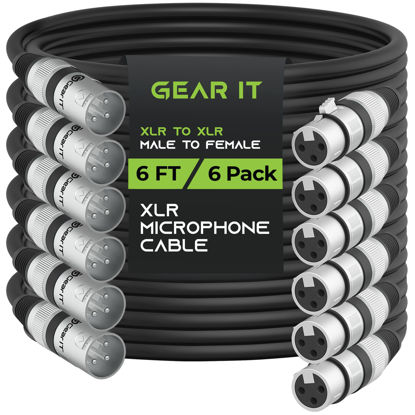 Picture of GearIT XLR to XLR Microphone Cable (6 Feet, 6-Pack) XLR Male to Female Mic Cable 3-Pin Balanced Shielded XLR Cable for Mic Mixer, Recording Studio, Podcast - Black, 6ft, 6 Pack