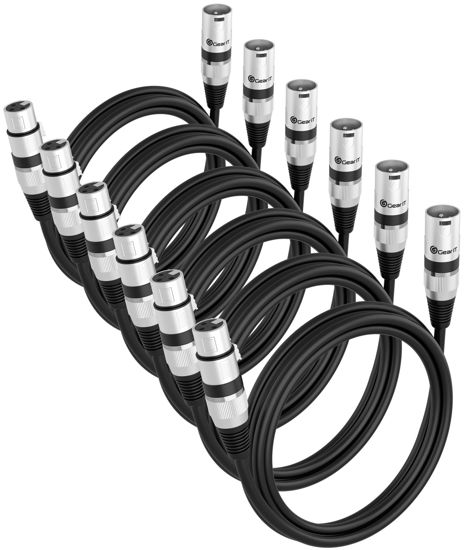 Picture of GearIT XLR to XLR Microphone Cable (1 Feet, 6 Pack) XLR Male to Female Mic Cable 3-Pin Balanced Shielded XLR Cable for Mic Mixer, Recording Studio, Podcast - Black, 1Ft, 6 Pack