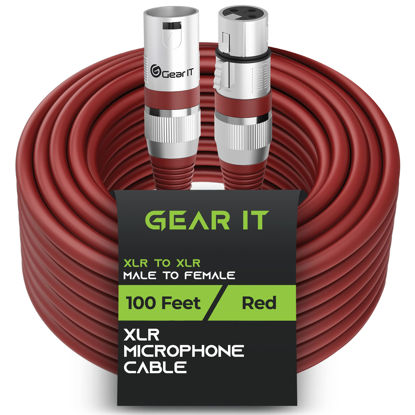 Picture of GearIT XLR to XLR Microphone Cable (100 Feet, 1 Pack) XLR Male to Female Mic Cable 3-Pin Balanced Shielded XLR Cable for Mic Mixer, Recording Studio, Podcast - Red, 100Ft, 1 Pack