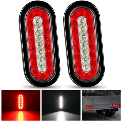 Picture of Nilight 2PCS 6Inch Oval LED Trailer Tail Lights Red White 23LEDs w/Flush Surface Mount Grommets IP67 Waterproof Stop Brake Running Reverse Backup Light for Trucks Trailer RV