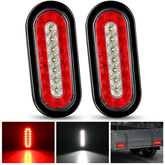Picture of Nilight 2PCS 6Inch Oval LED Trailer Tail Lights Red White 23LEDs w/Flush Surface Mount Grommets IP67 Waterproof Stop Brake Running Reverse Backup Light for Trucks Trailer RV