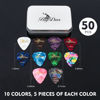 Picture of BigDeer 50 pack Celluloid Guitar Picks ，includes Thin,Medium, Heavy & Extra Heavy Picks Plectrums for Acoustic Guitar,Ukulele,Bass ，with 6 Guitar Selection Grips Silicone pad Wrapped in tin box