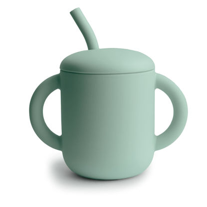 Picture of mushie 100% Silicone Training Cup & Straw for Toddlers | 6 Months+ (Cambridge Blue)