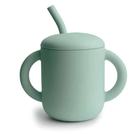 Picture of mushie 100% Silicone Training Cup & Straw for Toddlers | 6 Months+ (Cambridge Blue)