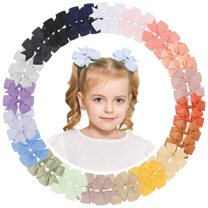 Picture of YLEN YHXX 40PCS Hair Bows for Girls 3 Inch Toddler Hair Clips Grosgrain Ribbon Pinwheel Hair Bow with Alligator Clip Handmade Hair Accessories for Girls Toddlers Teens