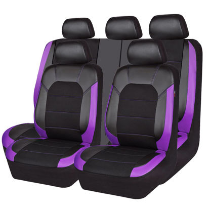 Picture of CAR PASS Universal Leather car seat Covers Sport fits Most Cars, SUVs, Trucks, and Vans (Full Set, Black Purple)