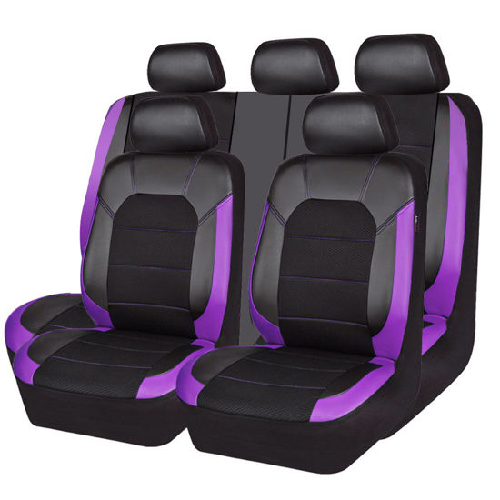 Picture of CAR PASS Universal Leather car seat Covers Sport fits Most Cars, SUVs, Trucks, and Vans (Full Set, Black Purple)