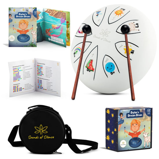Picture of Steel Tongue Drum - Bedtime Sing-A-Long Story and Drum - Dylan's Dream Drum Musical Gift for Children - Tongue Drum for Kids - Kids Musical Instruments - Kids Steel Drum - Kids Drum - Toy