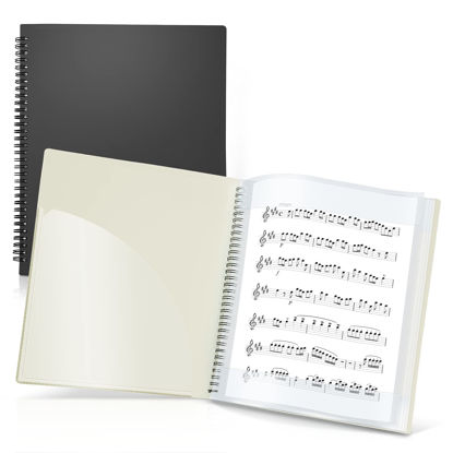 Picture of CRANBURY Sheet Music Folder 8.5x11 - Dual Use Music Holder (Black), Store Inside 24 Protective Sleeves or Write on Exposed Pages Outside Sleeves, 8.5 x 11 Spiral Notebook Binder Organizer, Lay Flat