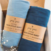 Picture of Pack and Play Sheets Fitted - Compatible with 4moms Breeze Plus Playard and Other Large Playpen Mattress - Snuggly Soft 100% Jersey Cotton - Dusty Blue + Navy - 2 Pack