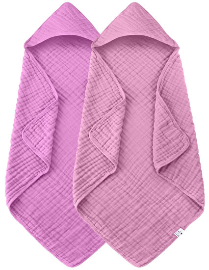Picture of Spotted Play 2 Pack Hooded Baby Towels - 100% Muslin Cotton for Newborns, Infants, Toddlers - Large 32x32 Inch Size - Highly Absorbent and Essential for Newborn Care, Deep Sakura