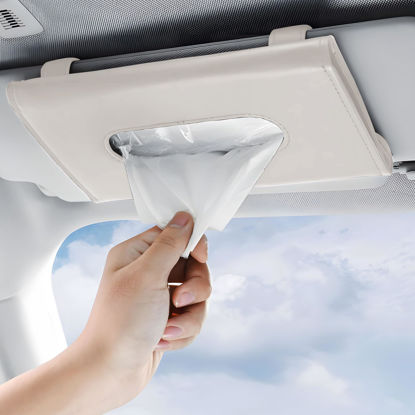Picture of BIPROS Car Tissue Holder - Tissue Holder for Car with High-End Lotion Tissues,Car Napkin Holder,Napkin Holder for Car,Car Visor Tissue Dispenser,Leather Backseat Tissue Holder - Sun Visor Accessory.