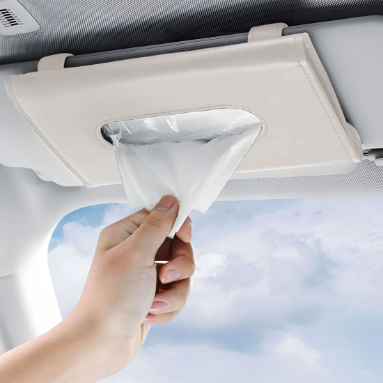 Picture of BIPROS Car Tissue Holder - Tissue Holder for Car with High-End Lotion Tissues,Car Napkin Holder,Napkin Holder for Car,Car Visor Tissue Dispenser,Leather Backseat Tissue Holder - Sun Visor Accessory.