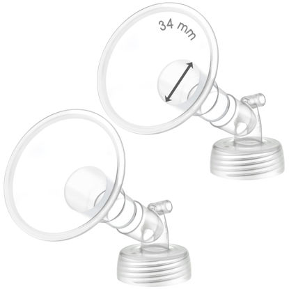 Picture of 2X 34 mm Maymom Two-Piece Wide Neck Pump Parts for Spectra S1/S2 Pumps; Incl Wide Mouth Flanges; Not Original Spectra Flange