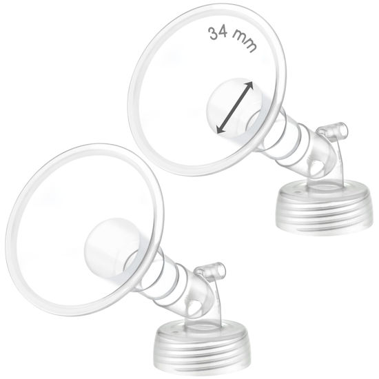 Picture of 2X 34 mm Maymom Two-Piece Wide Neck Pump Parts for Spectra S1/S2 Pumps; Incl Wide Mouth Flanges; Not Original Spectra Flange