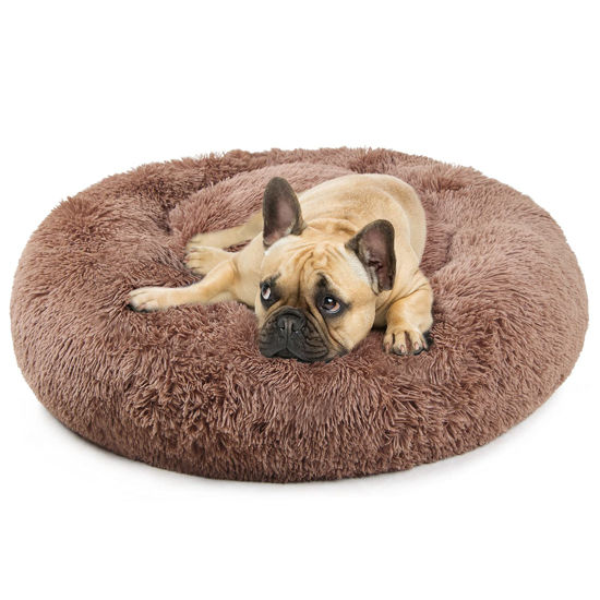 Picture of Dog Beds for Medium Dogs Washable Donut French Bulldog Ded Calming Cat Bed for 2 Cats 30 Inches Fluffy Cozy Puppy Bed Washable Anti Anxiety Brown