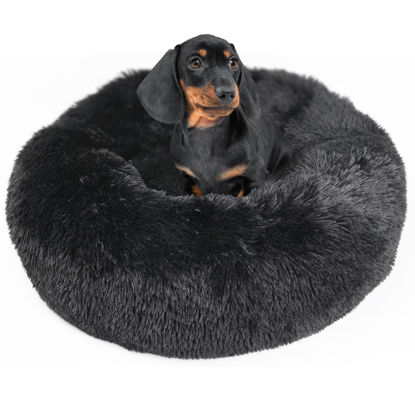 Picture of Dog Beds for Medium Dogs Washable Calming Bed for Dogs 28 Inches Black Fluffy and Soft Dog Bed Calm and Anti Anxiety Faux Fur Round Medium Sized Pet Bed for Dog