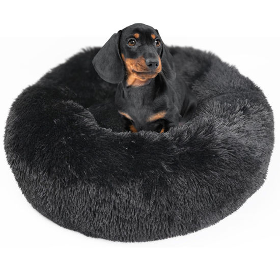 Picture of Dog Beds for Medium Dogs Washable Calming Bed for Dogs 28 Inches Black Fluffy and Soft Dog Bed Calm and Anti Anxiety Faux Fur Round Medium Sized Pet Bed for Dog