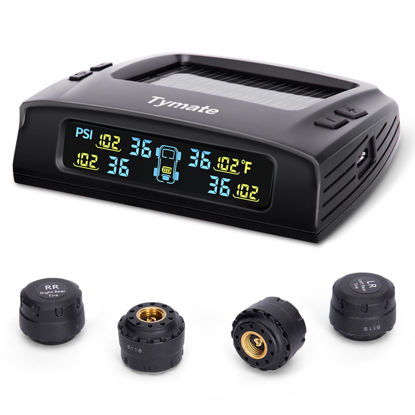 Picture of Tymate RV Tire Pressure Monitoring System, Tire Pressure Monitor System with Solar Charge, Trailer TPMS with 4 Sensors & 5 Alarm Modes, M7-3 TPMS - 2024 Updated w/Color LCD Display, 0-87PSI for RV