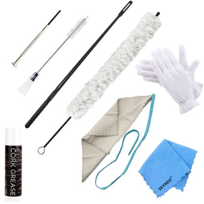 Picture of Flute Cleaning Kit Include 1pc Cotton Cleaning Brush, Flute Swab, Double-End Dust Brush,Flute Cleaning Rod, Screwdriver for Flute Repairing,Cork Grease, a Pair Cotton Gloves, 1pc Flute Cleaning Cloth