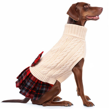 Picture of KYEESE Dog Sweater Comfy Pullover Dog Sweater for Large Dog Warm Knitwear Dog Sweater Large Size Dog Stretchy Turtleneck Large Dog Sweater with Bowtie Soft Dog Sweater Dress Dog Clothes Dog Coats