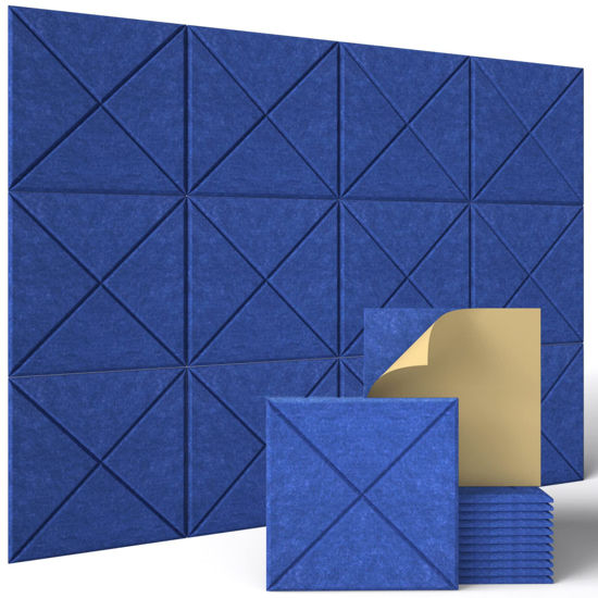 Picture of Sonicism 12 Pack X-Lined Acoustic Panels with Self-Adhesive, 12" X 12" X 0.4" Sound Proof Foam Panels, Decorative Soundproof Wall Panels, Sound Absorbing Tile for Home & Offices, Blue