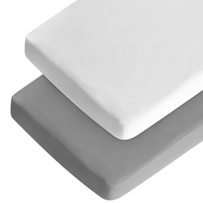 Picture of Crib Sheets for Boys 2 Pack Baby Crib Sheets for Standard Crib Mattress Snug Fit Microfiber Fitted Crib Sheet, White & Grey