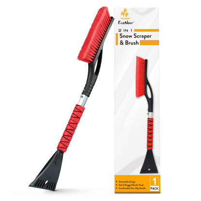 Picture of EcoNour 27" Aluminum Car Snow Scraper and Brush (Red) | Scratch-Free Weaved Bristle Head with Metal Body Ice Scraper for Car Windshield | Tough Ice Scraper with Ergonomic Foam Grip for Cars | 1 Pack