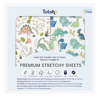 Picture of TotAha Premium Soft Dinosaur Changing Pad Cover, Stretchy Jersey Knit Changing Table Cover, Ultra Breathable Diaper Changing Pad Cover for Baby Girls Boys, 2 Pack