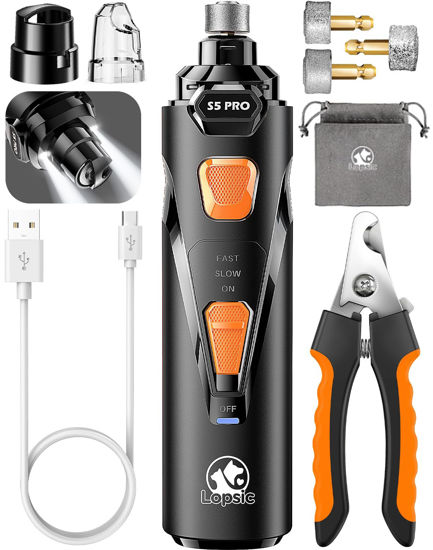 Picture of LOPSIC Dog Nail Grinder with 2 LED Lights Powerful 2 Speeds Dog Nail Trimmers with 3 Grinding Wheels Super Quiet Rechargeable Pet Dog Nail Clippers Kit for Large Medium Dogs Cat Small Animal Nail Care