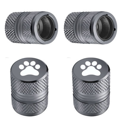 Picture of Tire Valve Stem Caps - 4 Pack Anti-Corrosion Premium Anodized Alloy Tyre Air Valve Caps Cat Dog Paw for Car SUV Bike Grey