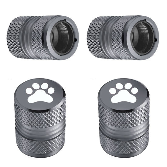 Picture of Tire Valve Stem Caps - 4 Pack Anti-Corrosion Premium Anodized Alloy Tyre Air Valve Caps Cat Dog Paw for Car SUV Bike Grey